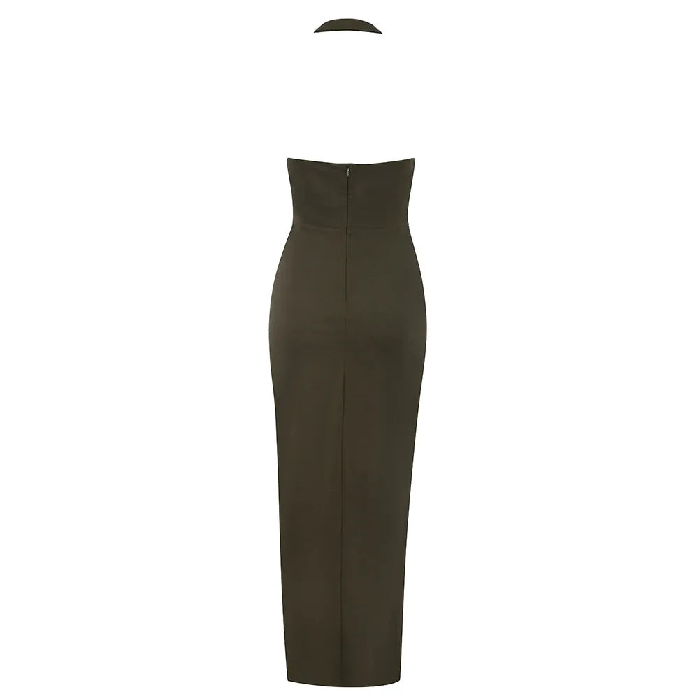 Draped Plunge Halter Neck Backless High Split Maxi Dress 7