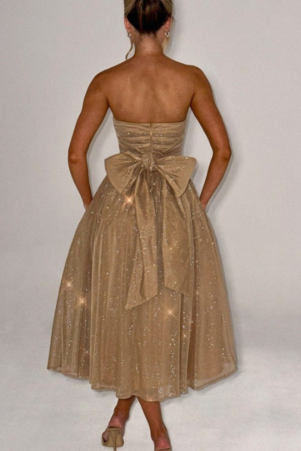 Kaylee Elevated Off Shoulder Backless Maxi Dress with Bow Chic Silhouette Collection