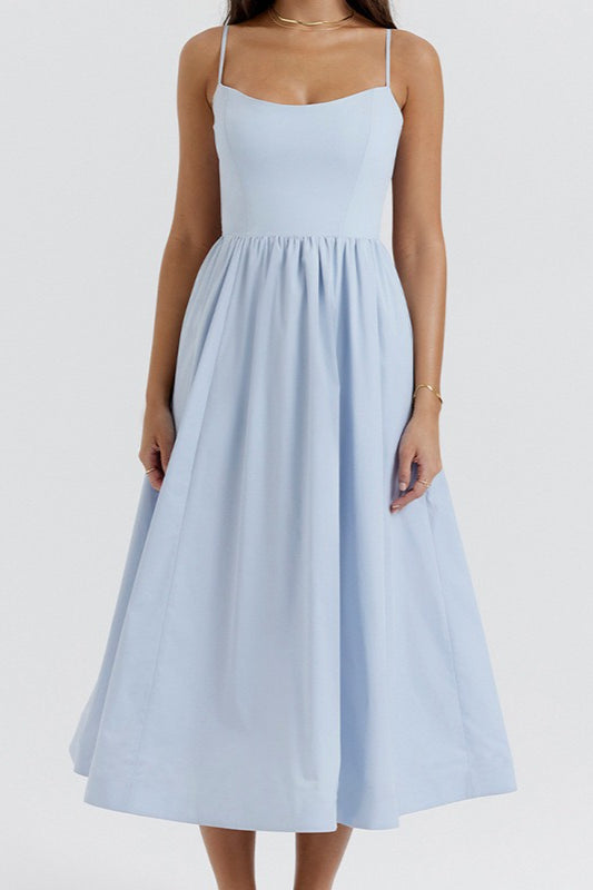Spaghetti Strap Scoop Neck Fit and Flare Midi Dress