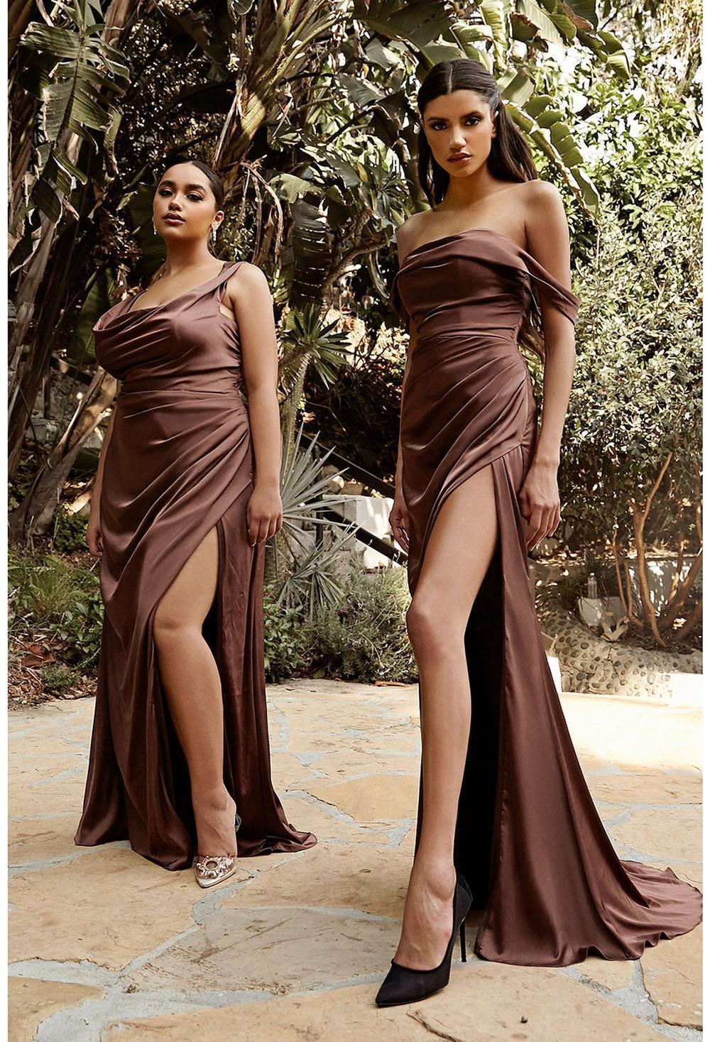 Satin Off Shoulder Sweetheart Ruched Corset High Split Floor Length Gown