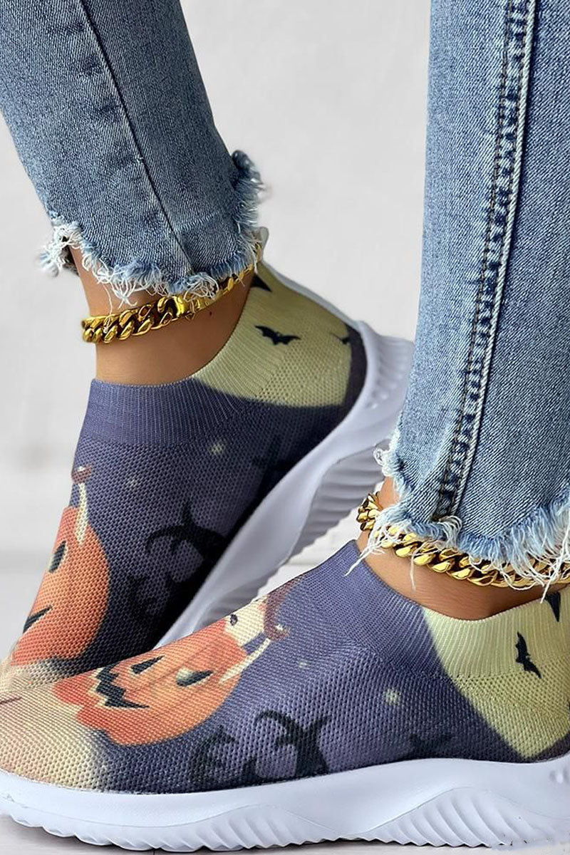 Halloween Pumpkin Graphic Print Breathable Slip-On Sneakers