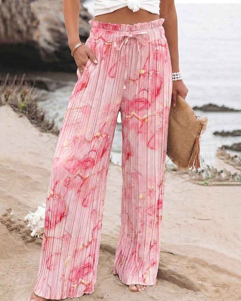 Tie Dye Palazzo Pants Pleated High Waisted Wide Leg With Pockets All Day Comfort