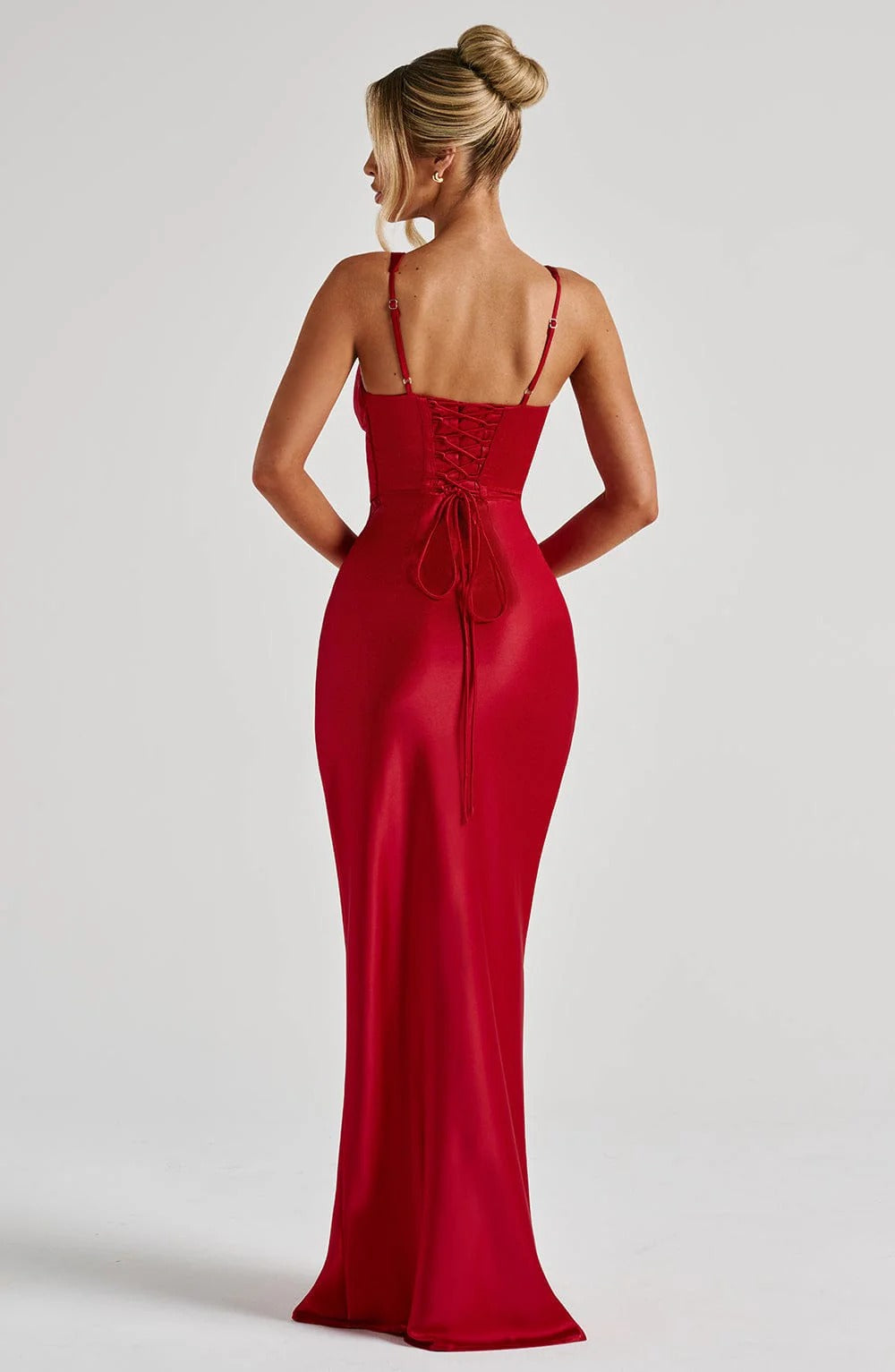 Satin Corset Bodice Plunge V-Neck Maxi Gown 2