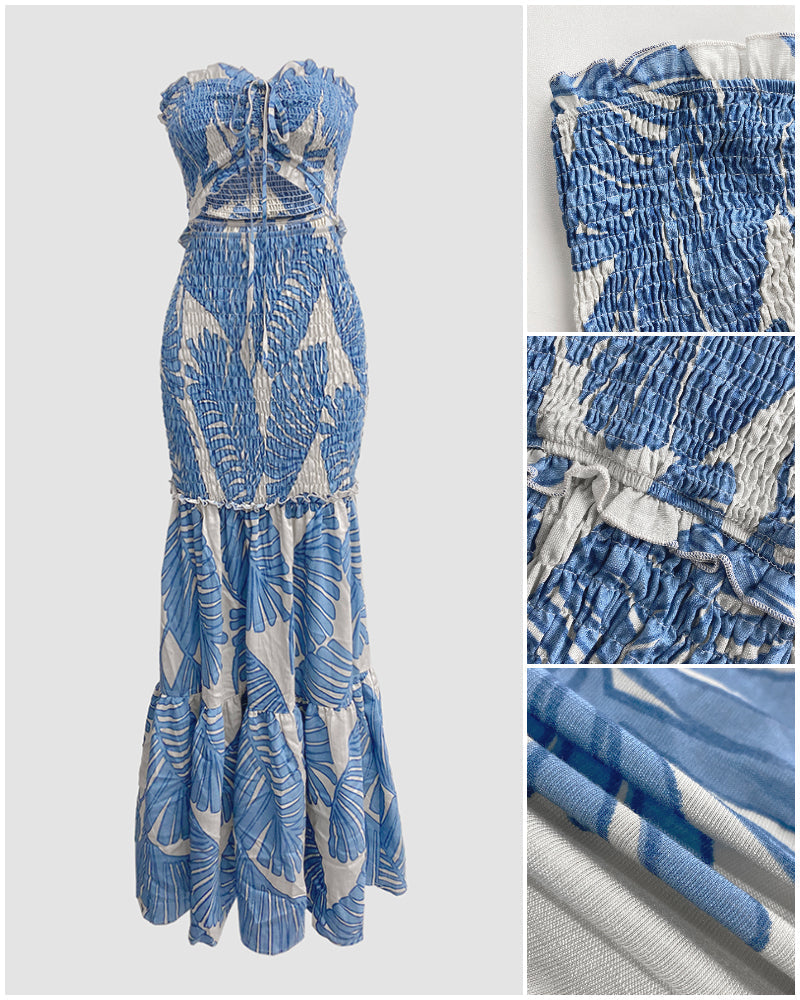Strapless Cut Out Shirred Mermaid Maxi Dress 8