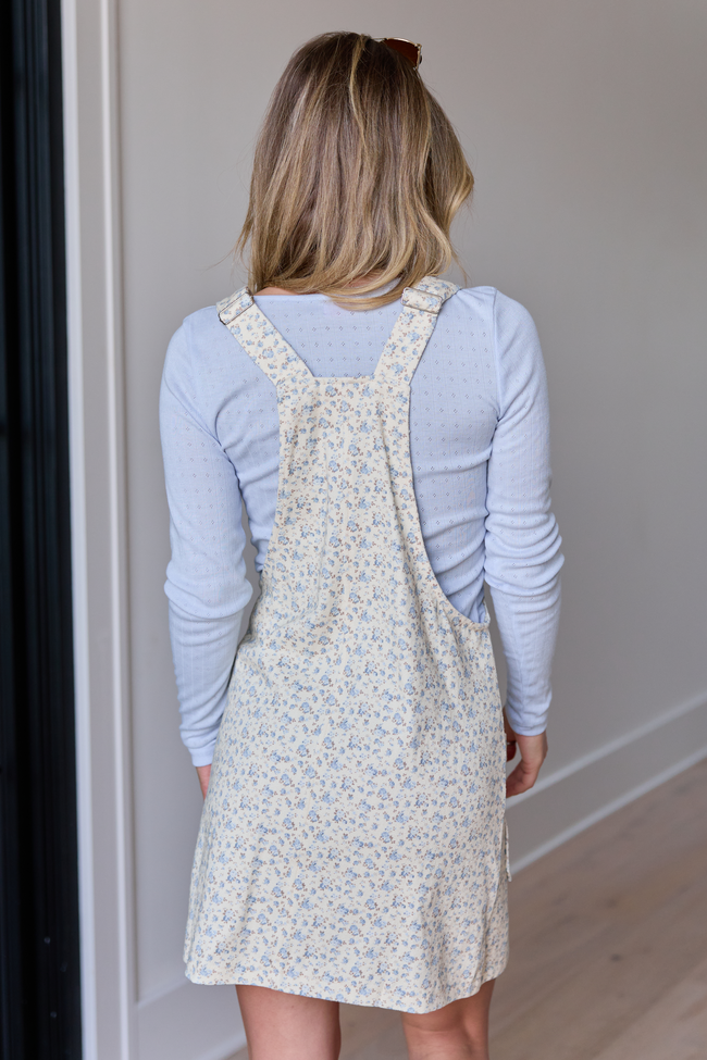 Ditsy Floral Print Buckle Strap Patch Pocket Overall Mini Dress 4