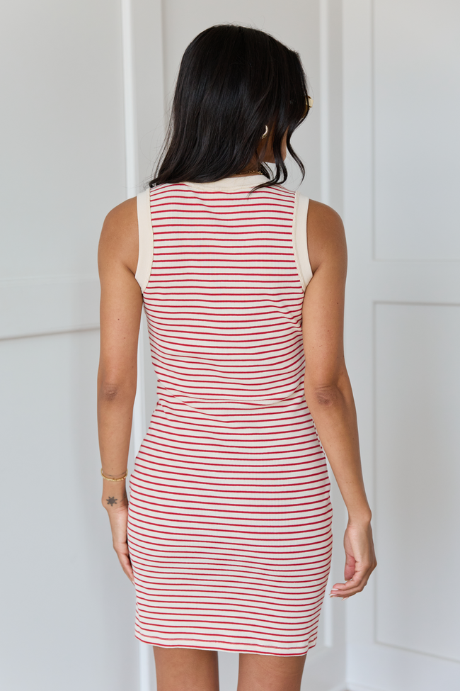 Striped Ribbed Knit Contrast Trim Sleeveless Bodycon Mini Dress 4