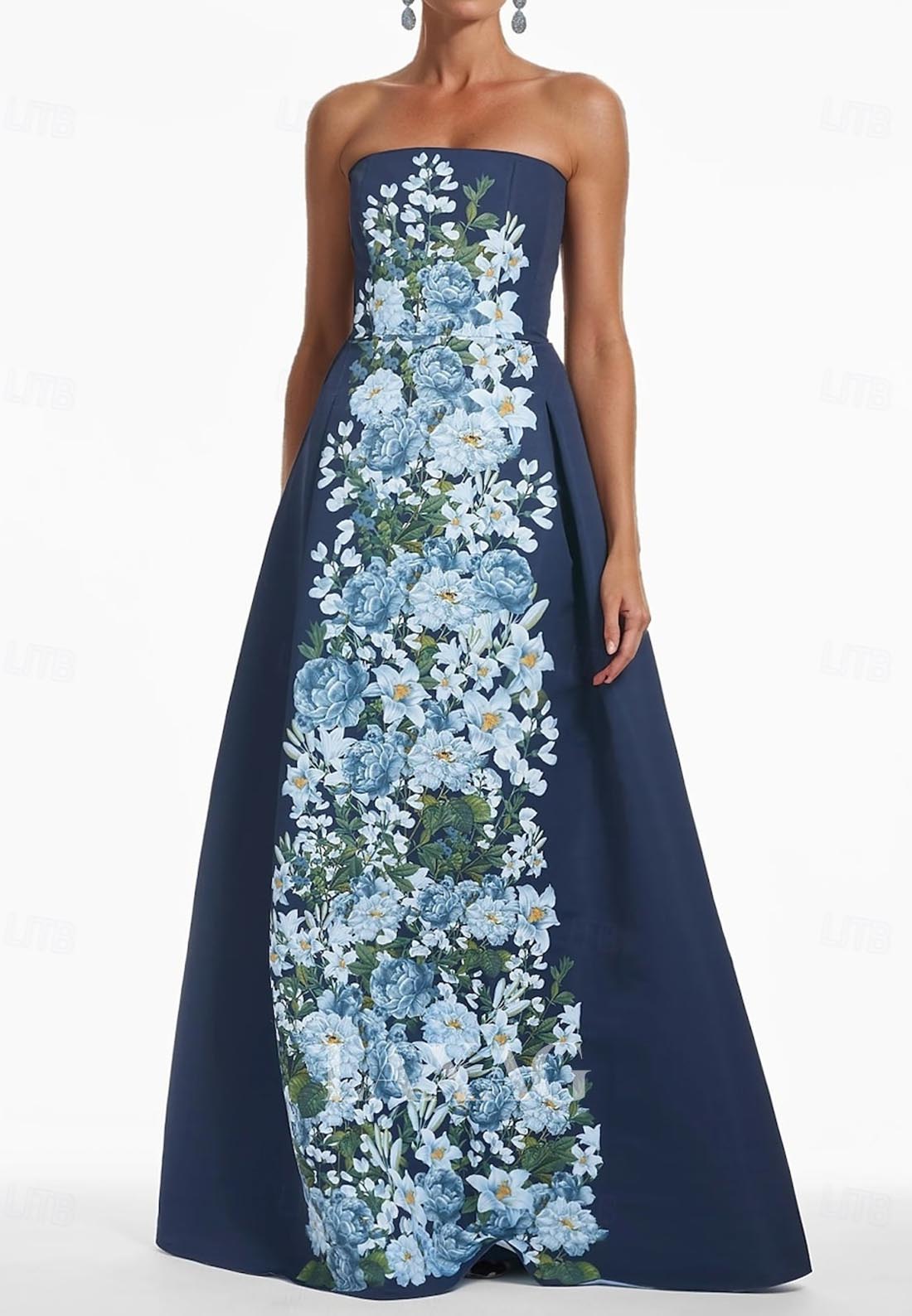 Tube Top Off-Shoulder A-Line Evening Dress Long-Sleeves Applique Floor-Length Formal Gowns