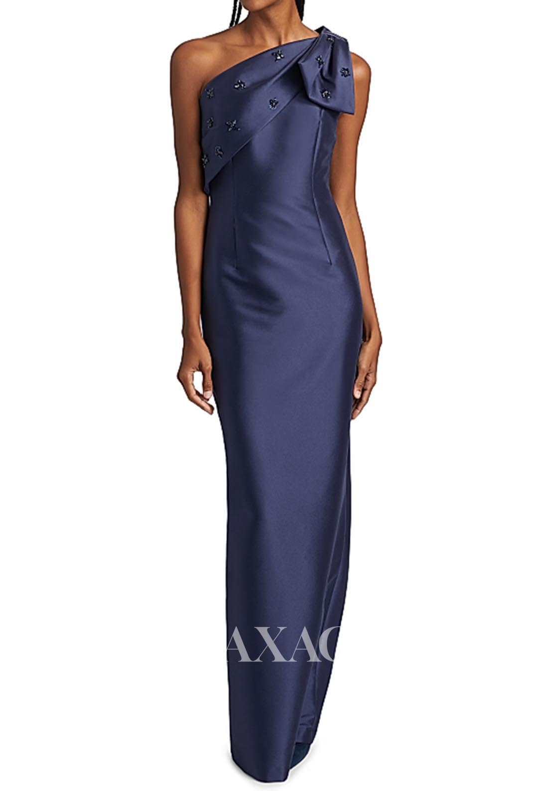 Asymmetrical-Neck Sleeveless Formal Gowns Beaded Floor-Length Mermaid Evening Dress