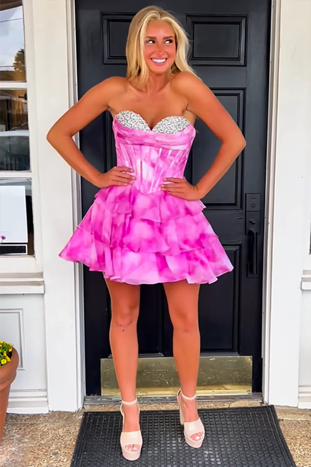 Cute A Line Sweetheart Pink Short Homecoming Dress with Beading