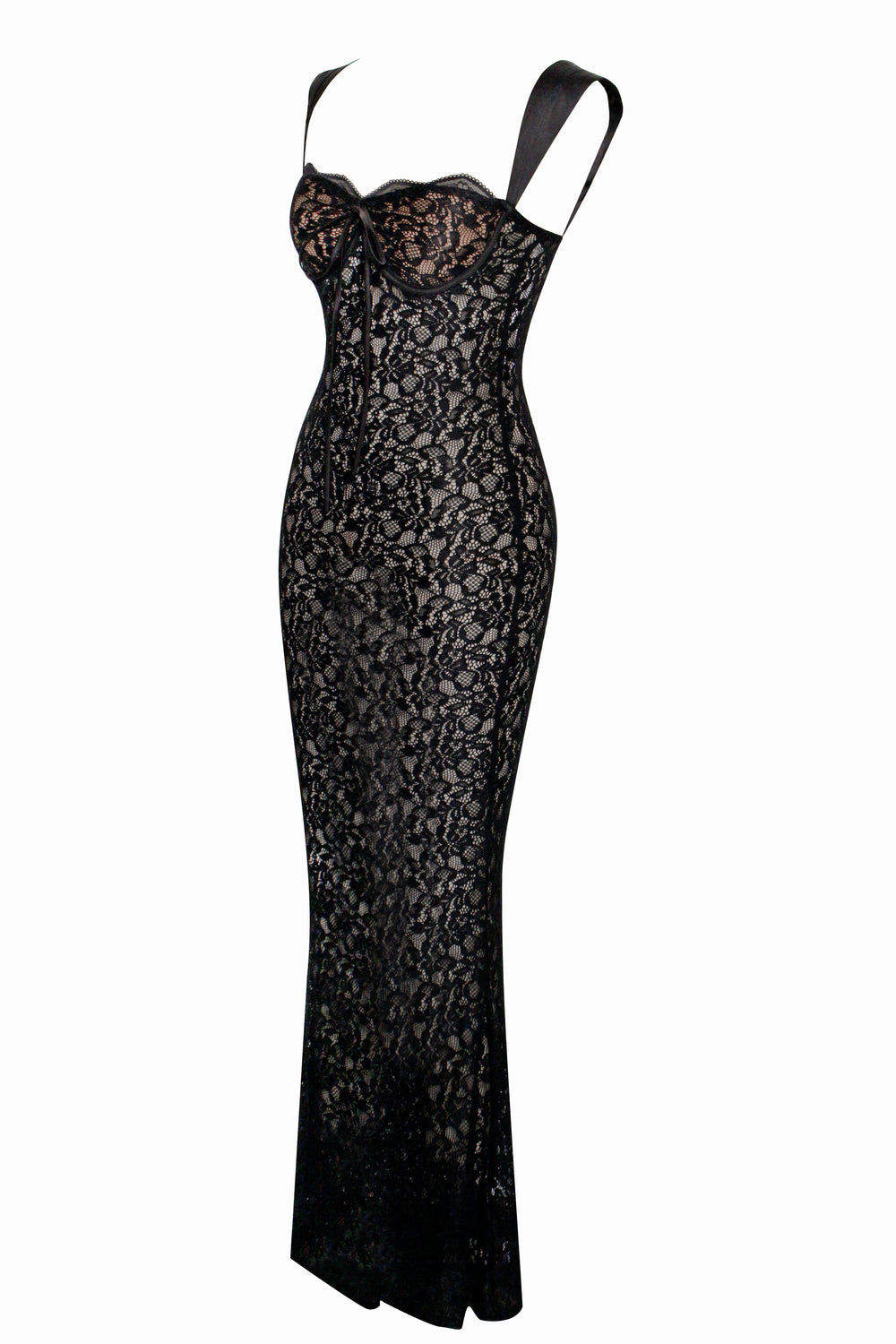 Sheer Lace Sweetheart Wide Strap Bodycon Maxi Dress 11