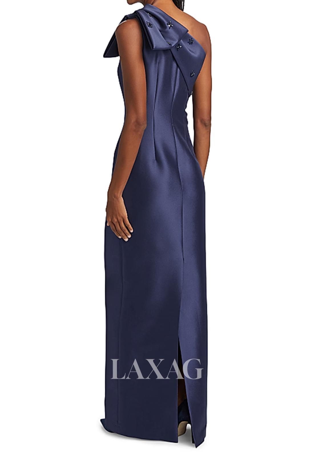 Asymmetrical-Neck Sleeveless Formal Gowns Beaded Floor-Length Mermaid Evening Dress