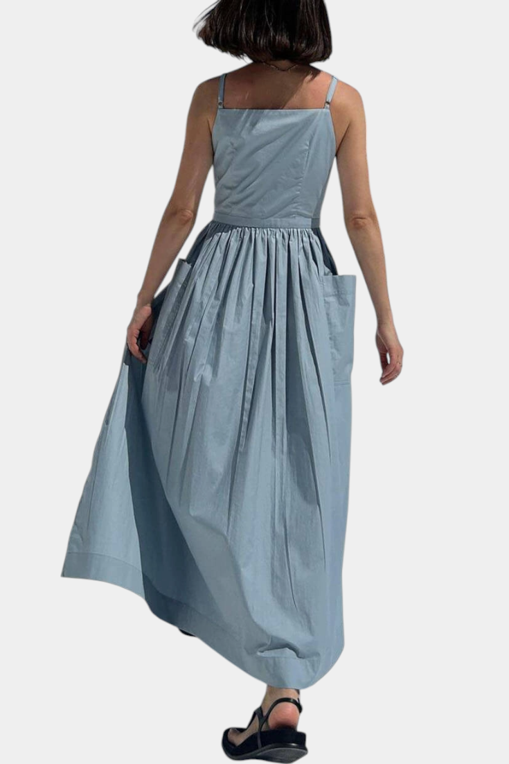 Square Neck Spaghetti Strap Tie Waist Wide Leg Jumpsuit