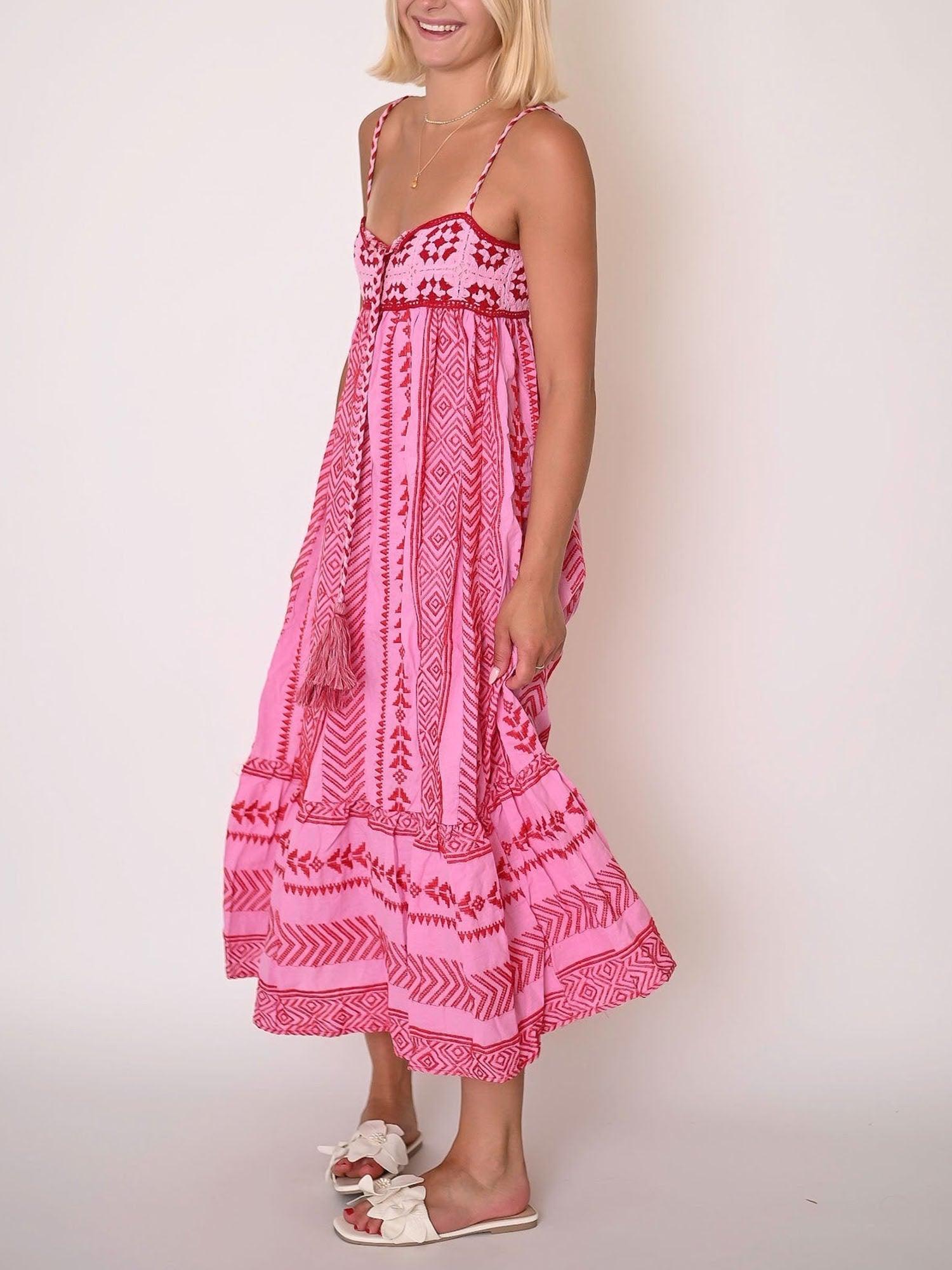 Pink Embroidered Midi Dress Pink