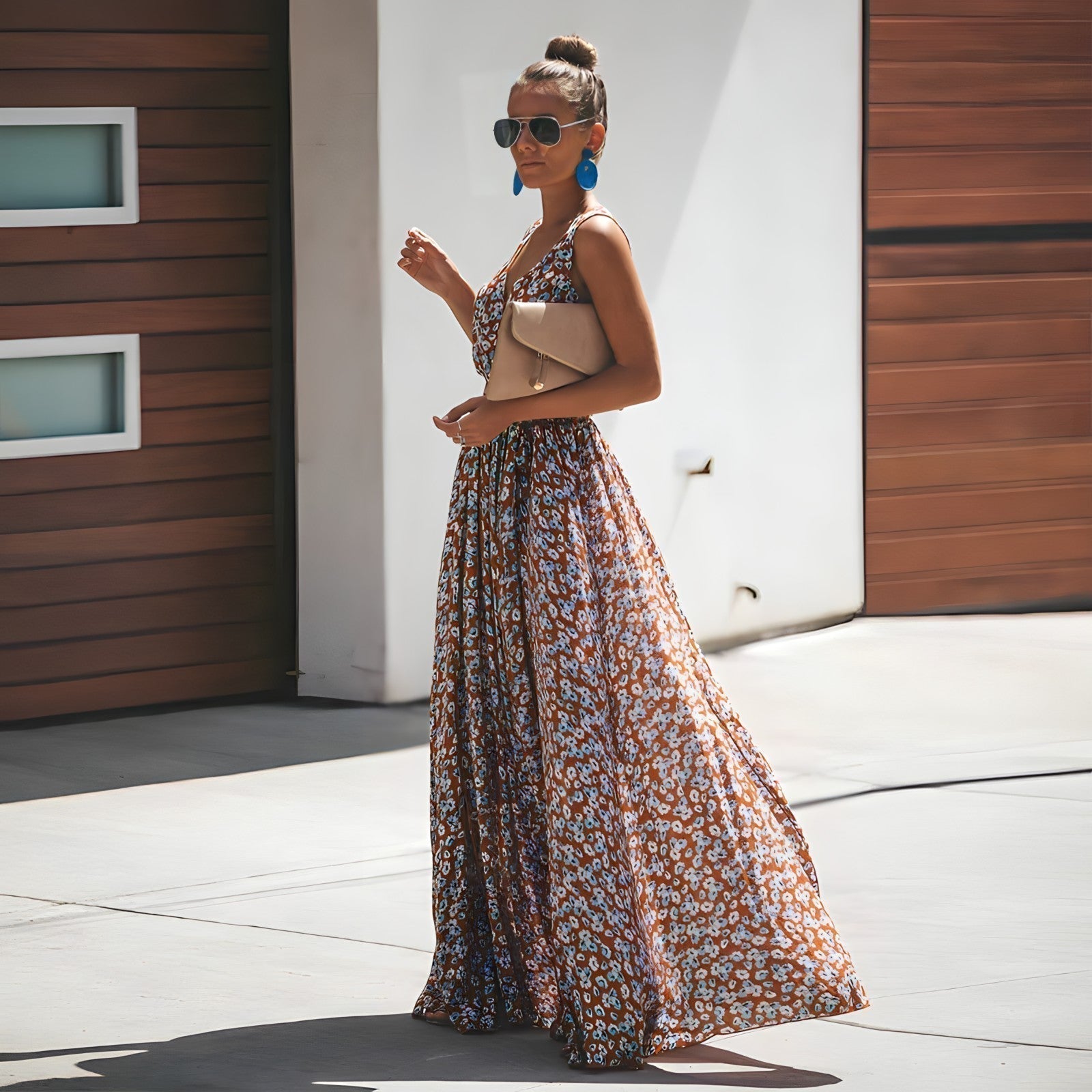 Floral Print V-Neck Wrap Sleeveless Belted Wide Leg Maxi Jumpsuit