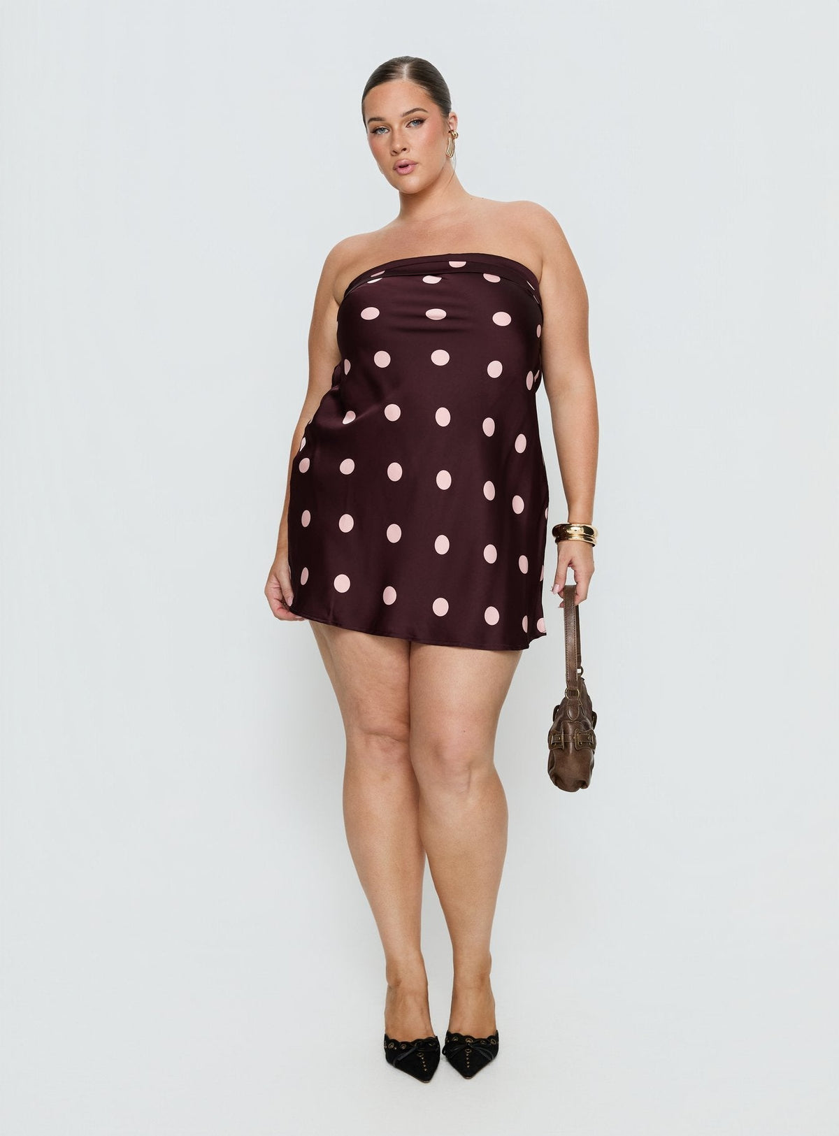 Polka Dot Satin Strapless Open Back Mini Dress 3