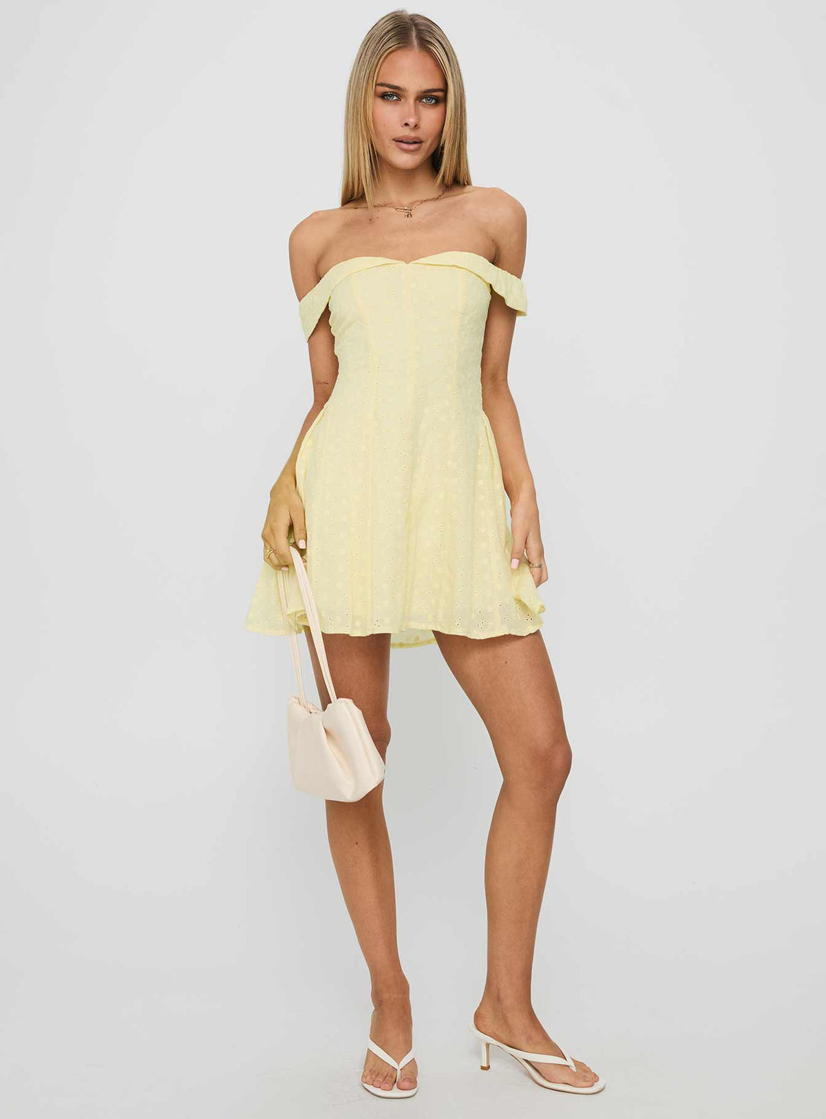 Eyelet Off Shoulder Foldover Neckline Fit and Flare Mini Dress 3