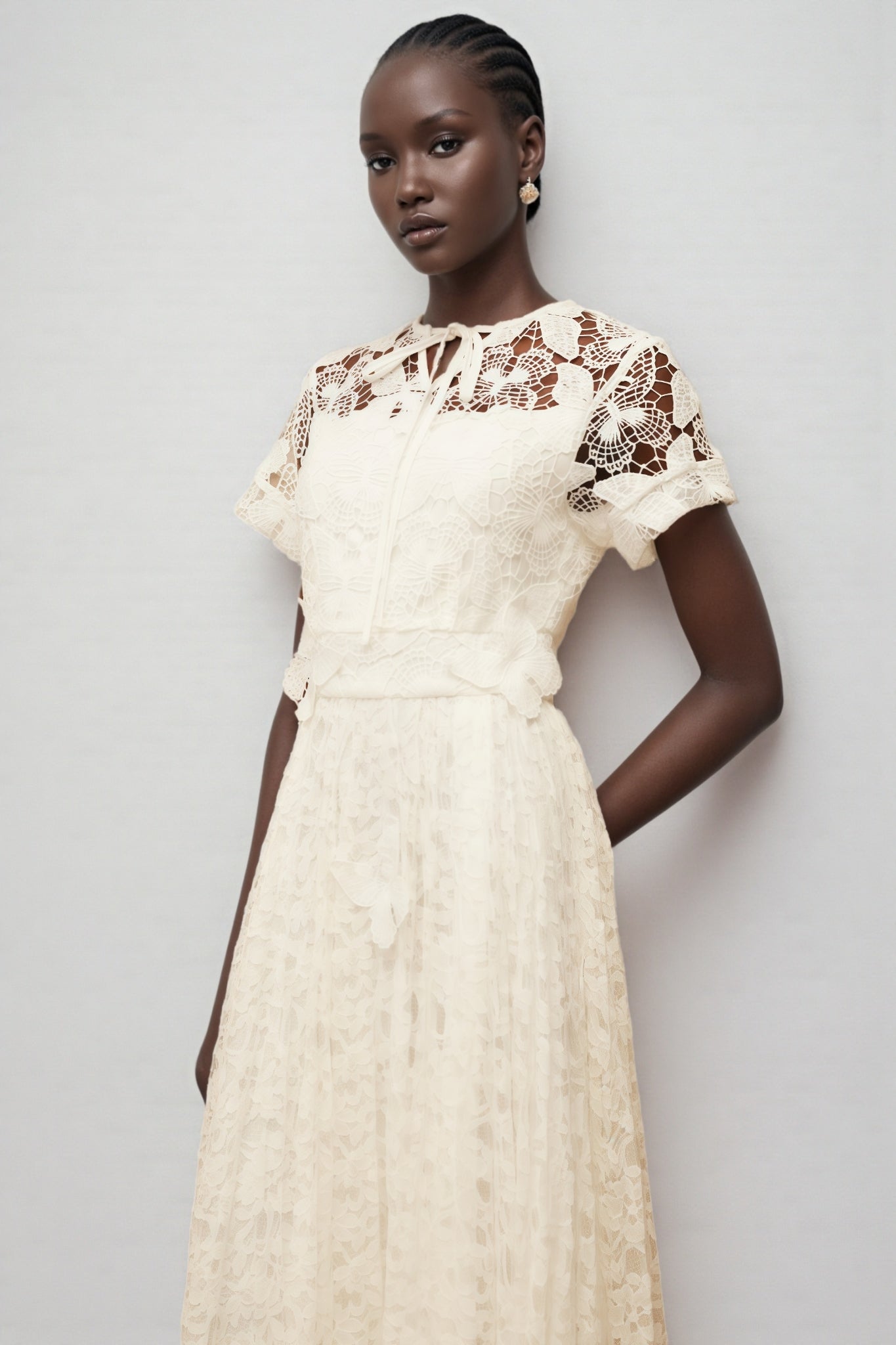 Lianas White Butterfly Applique Lace Maxi Dress - View 4