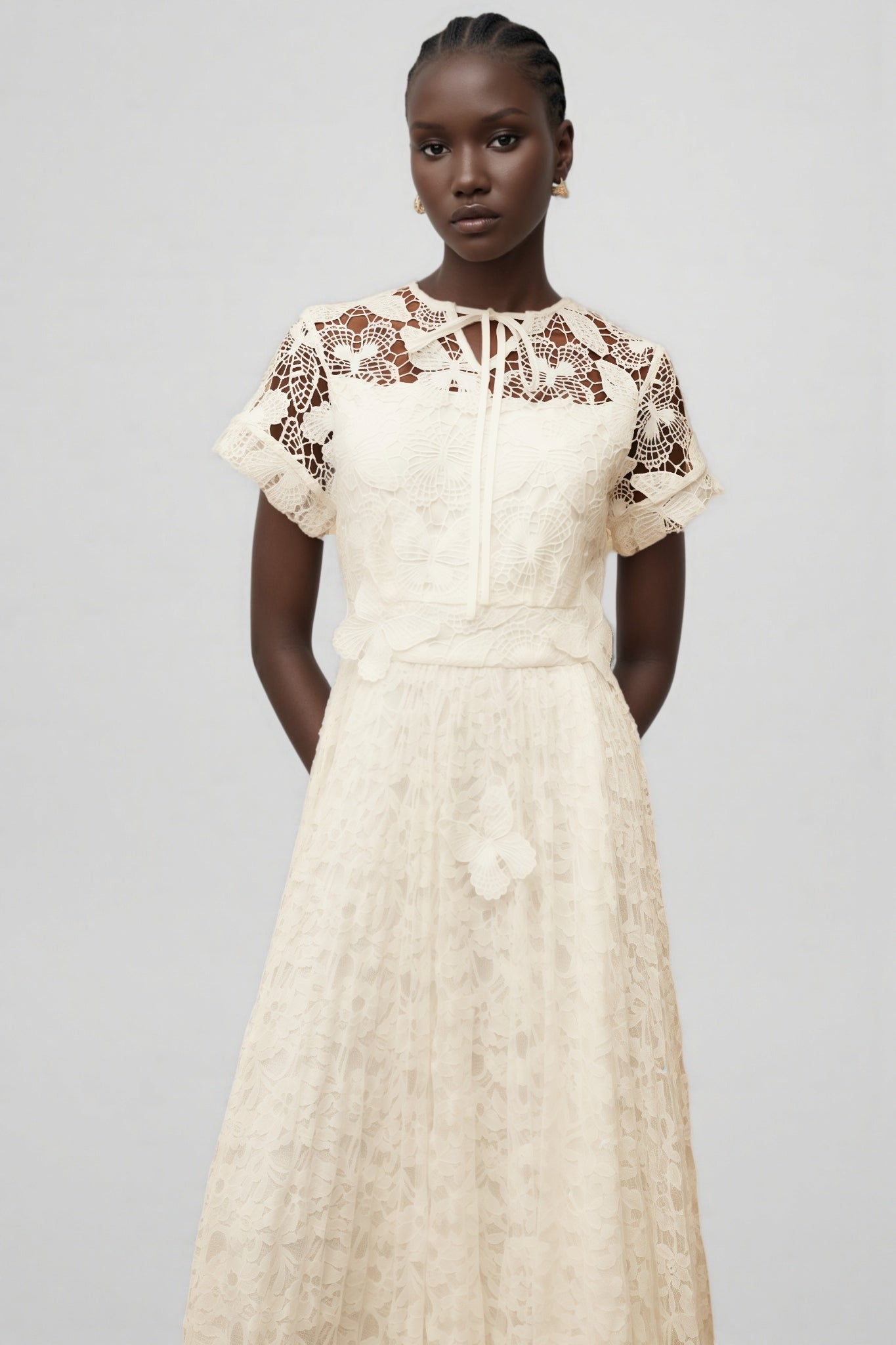 Lianas White Butterfly Applique Lace Maxi Dress - View 3