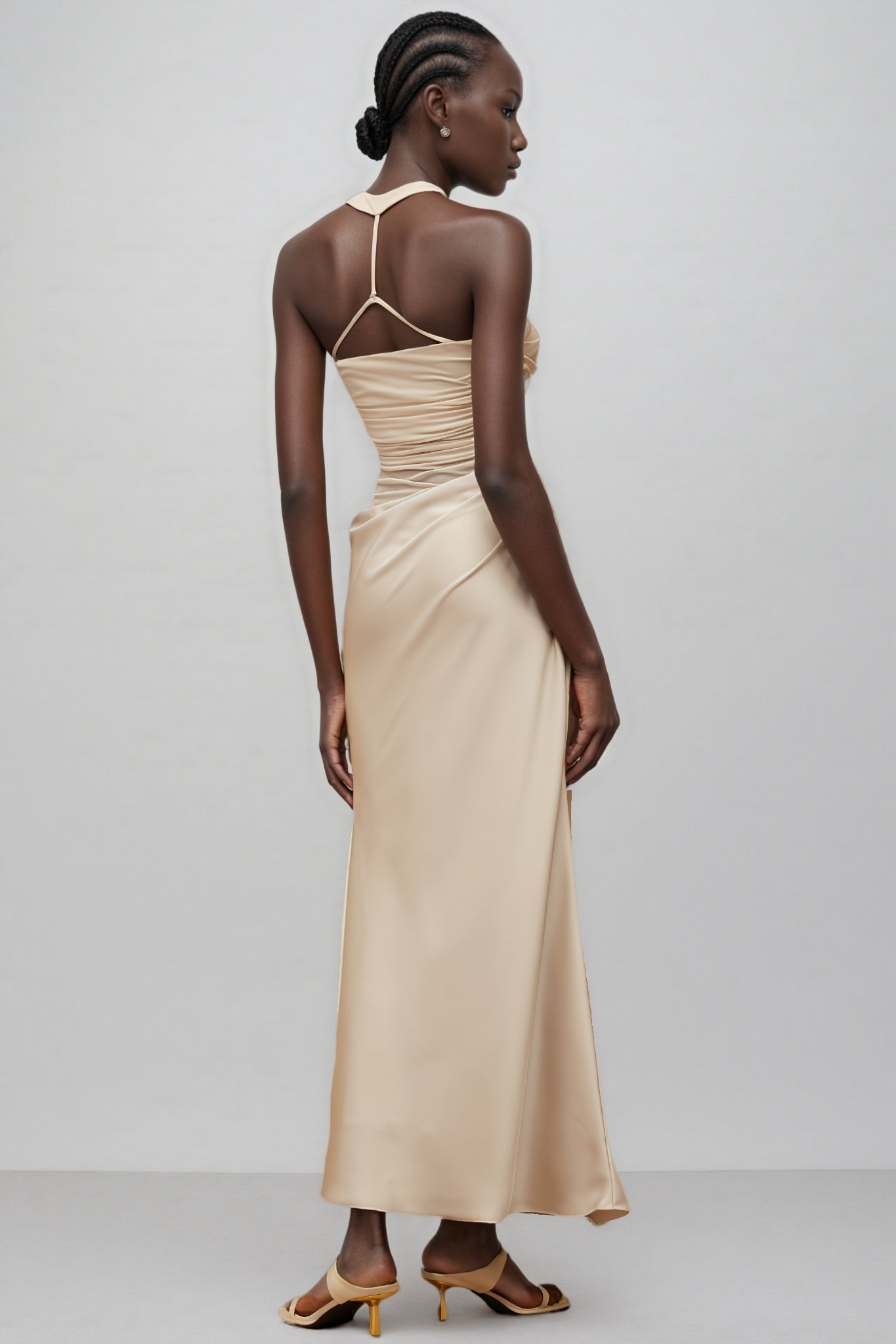 Freja Grey Mesh Panel Ruched Maxi Dress - View 2