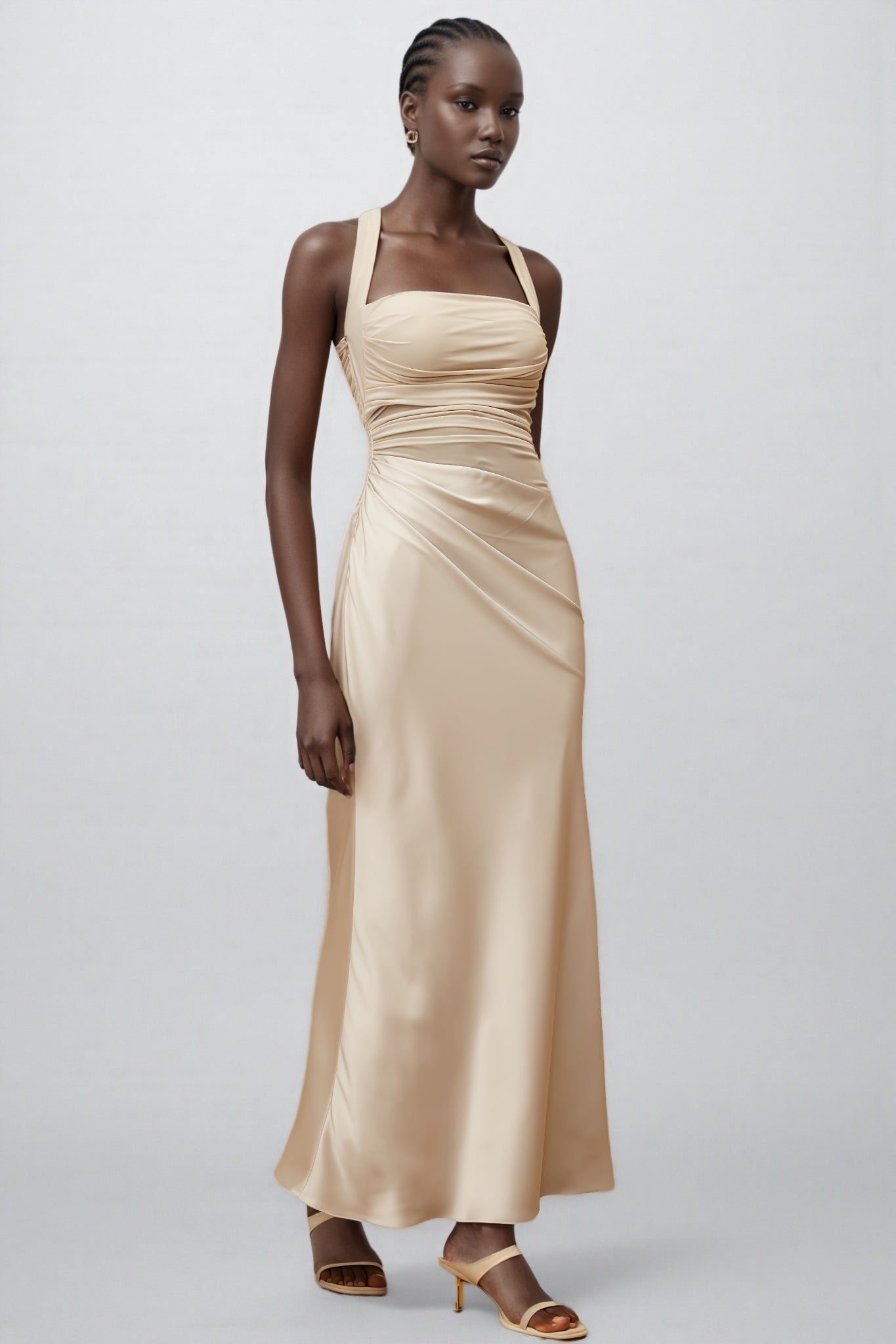 Freja Grey Mesh Panel Ruched Maxi Dress - View 7