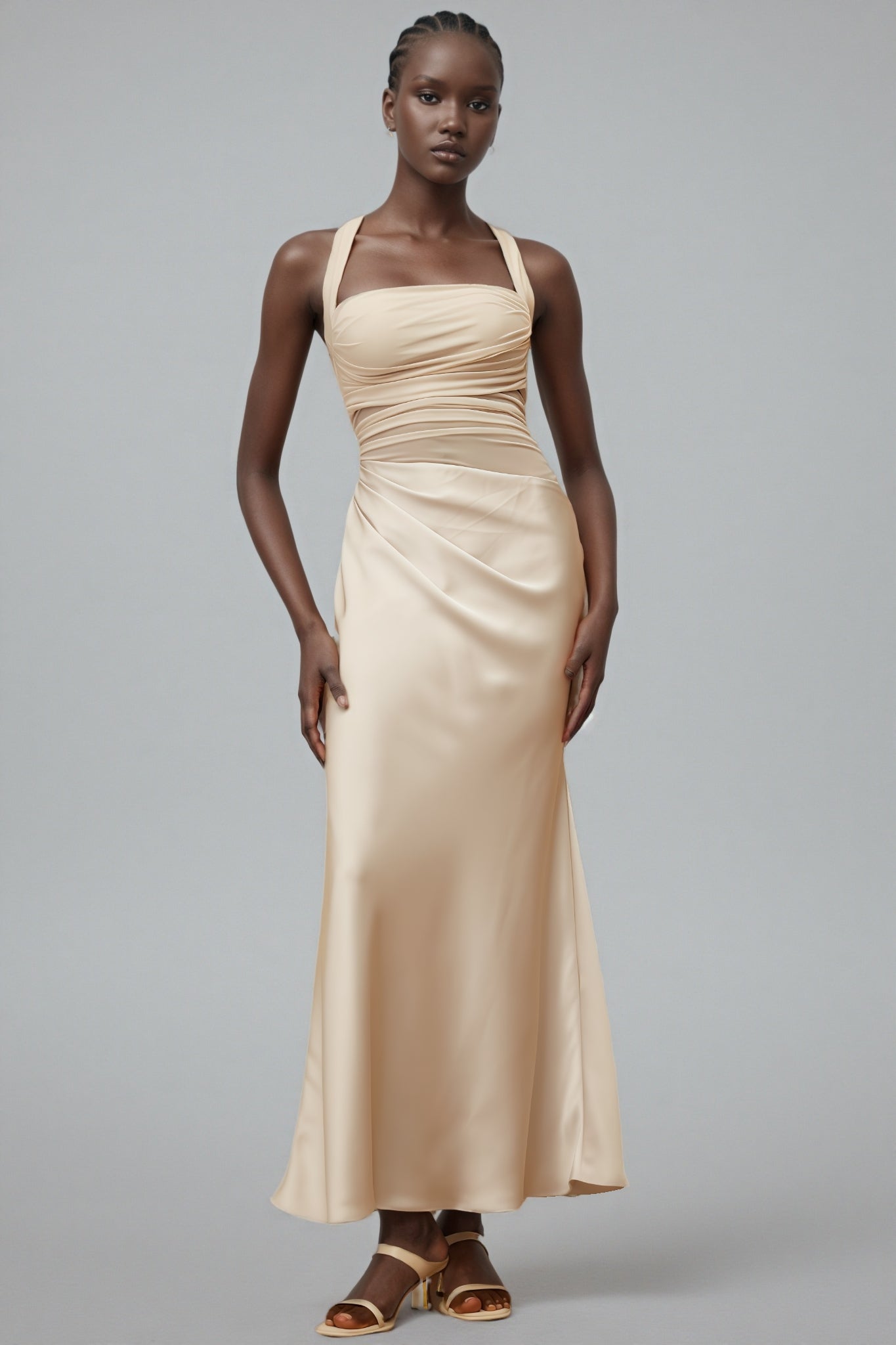 Freja Grey Mesh Panel Ruched Maxi Dress - View 6