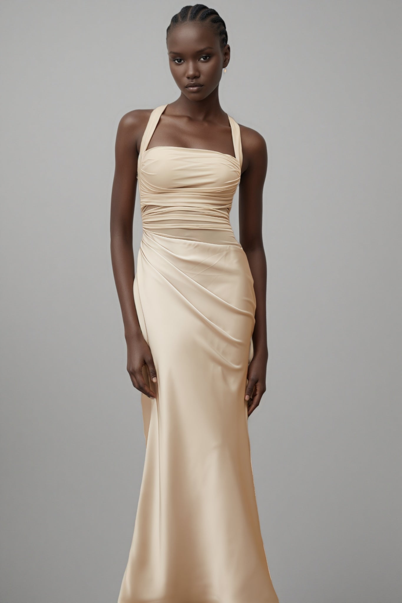 Freja Grey Mesh Panel Ruched Maxi Dress - View 4