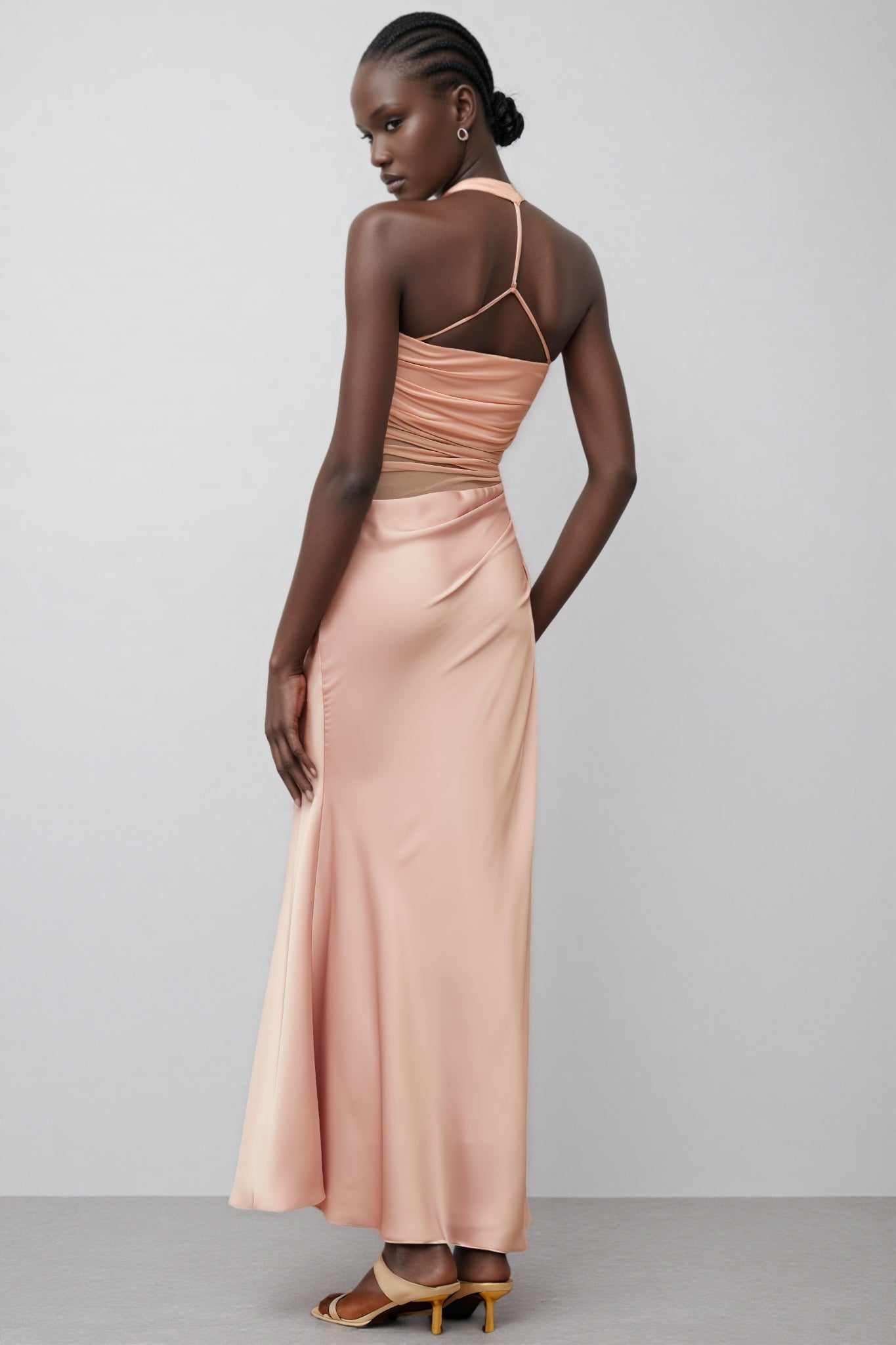 Devin Pink Mesh Panel Ruched Maxi Dress - View 3