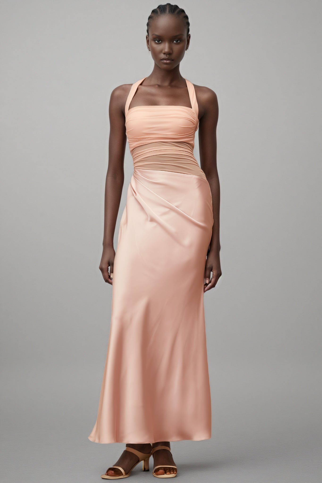 Devin Pink Mesh Panel Ruched Maxi Dress - View 8
