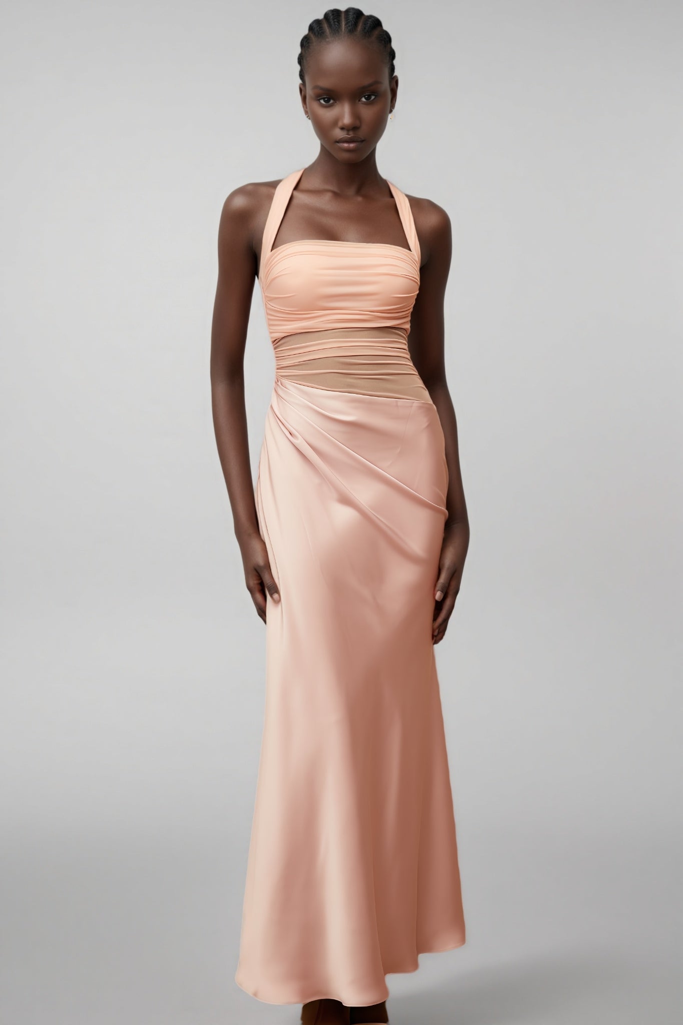 Devin Pink Mesh Panel Ruched Maxi Dress - View 2