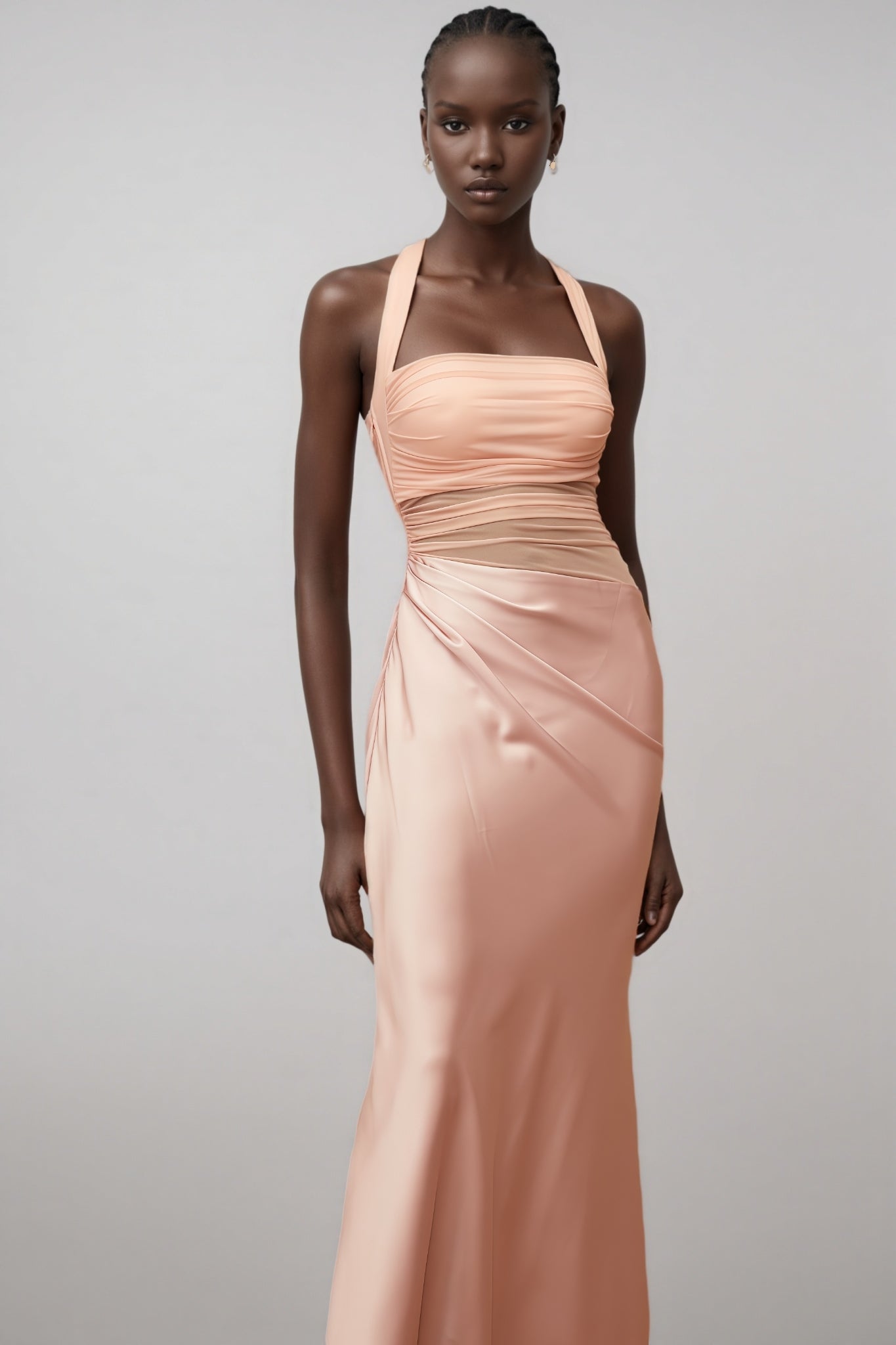 Devin Pink Mesh Panel Ruched Maxi Dress - View 6