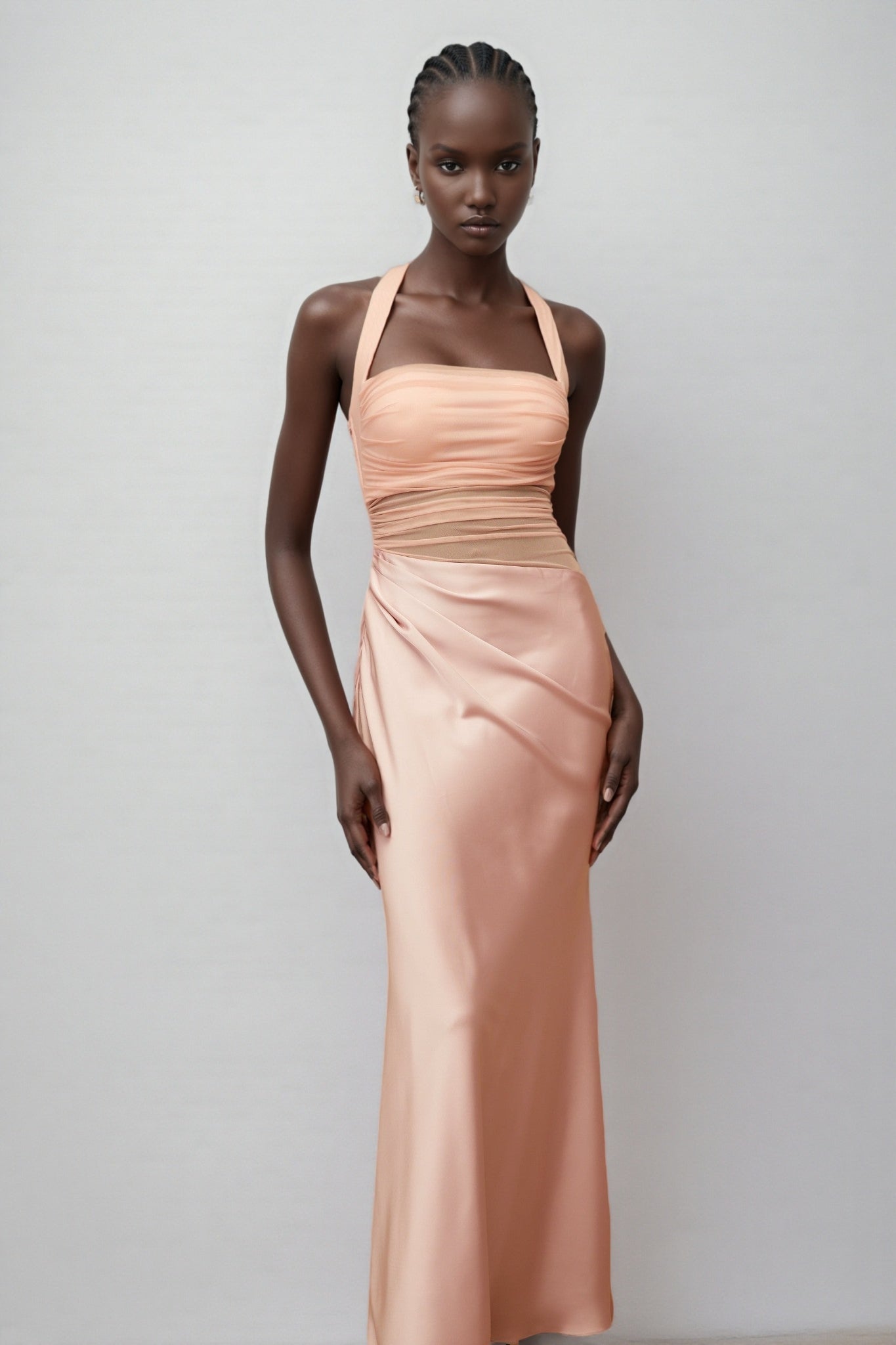 Devin Pink Mesh Panel Ruched Maxi Dress - View 5