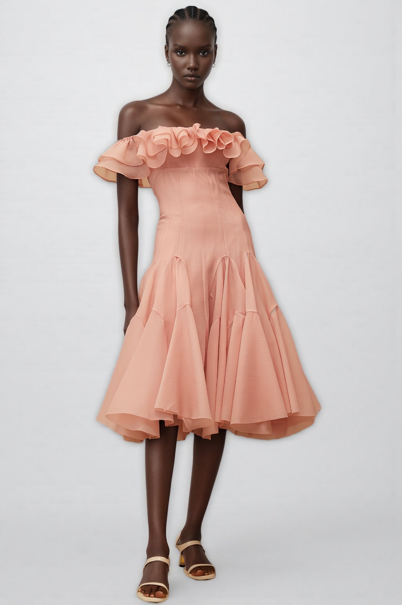 Eosf Pink Mesh Ruffle Midi Dress - View 3