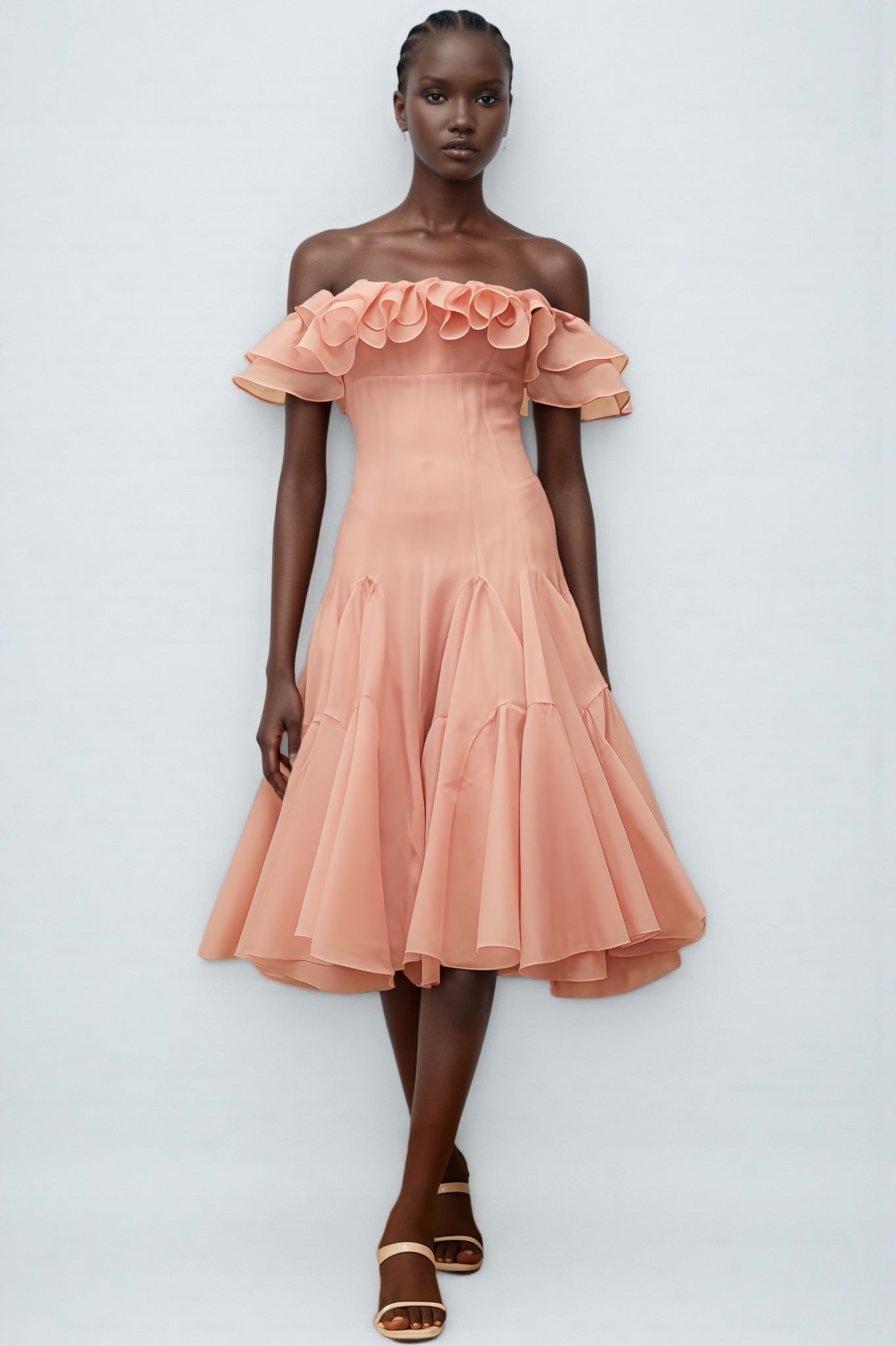Eosf Pink Mesh Ruffle Midi Dress - View 2