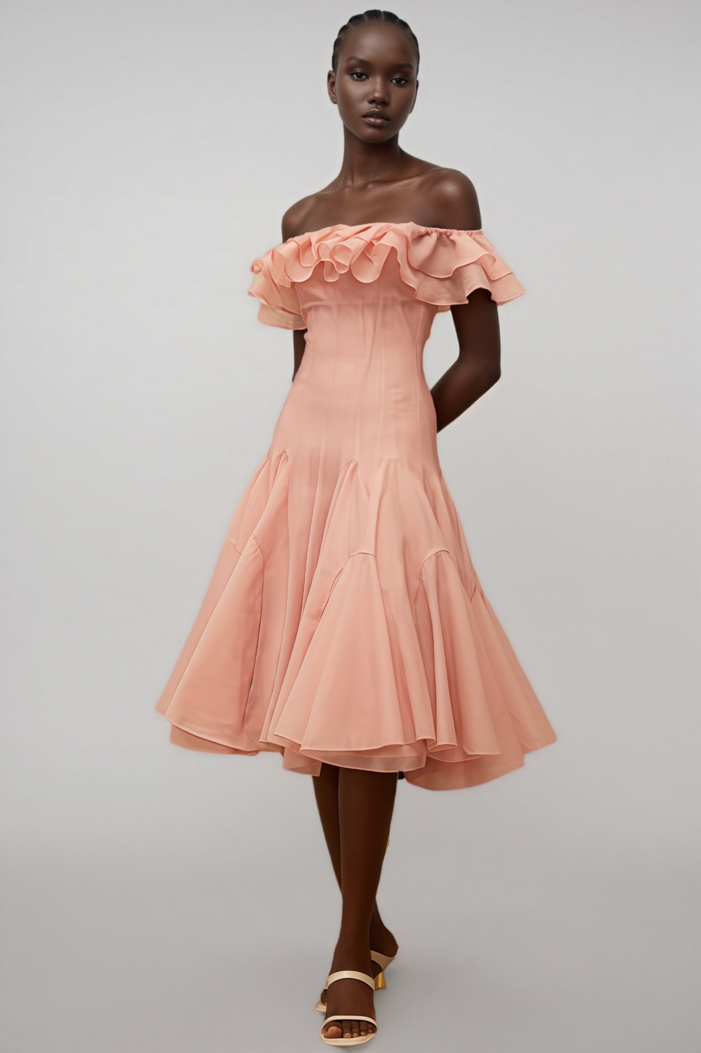 Eosf Pink Mesh Ruffle Midi Dress - View 6