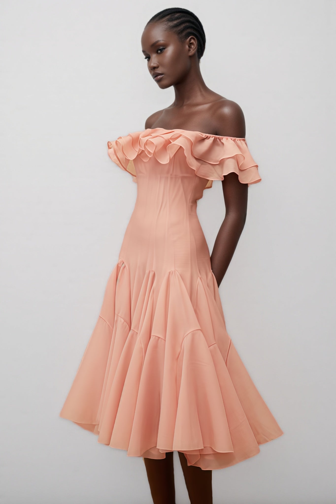 Eosf Pink Mesh Ruffle Midi Dress - View 5