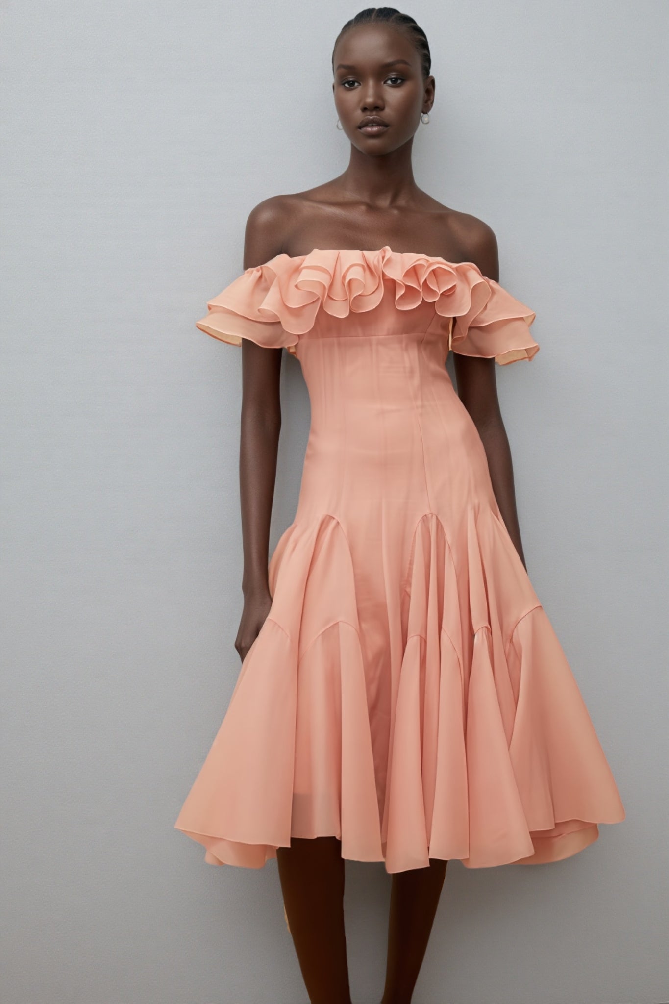 Eosf Pink Mesh Ruffle Midi Dress - View 4
