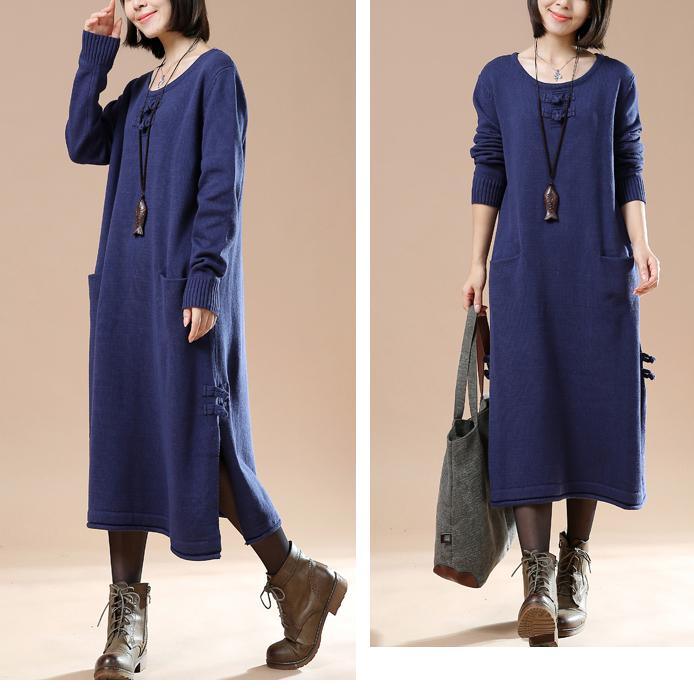 Navy winter maxi dresses knit sweaters long
