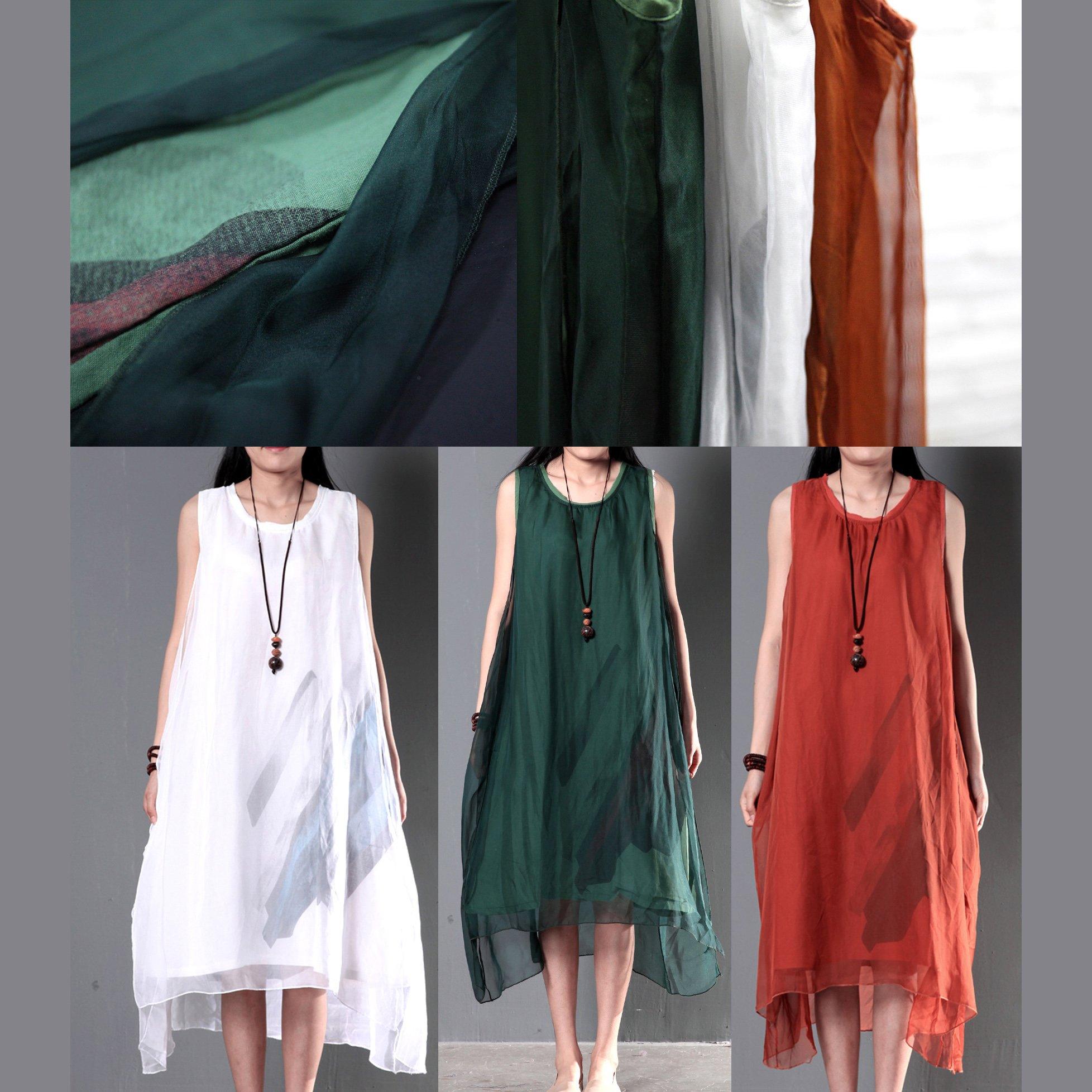 New linen dresses for summer layered silk flown sundresses long casual maxi dresses tea green
