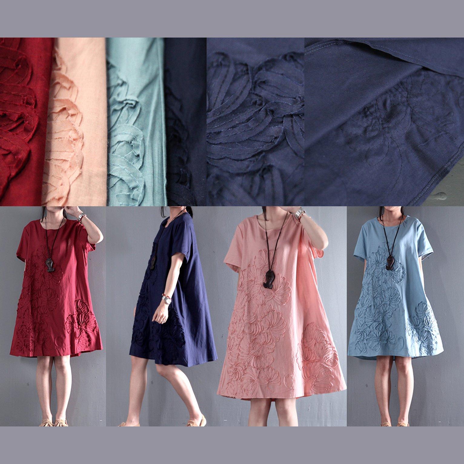 blue short sleeve sundress Appliques summer blouse holiday shift dresses