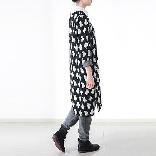 fall black dotted plus size cotton dress oversized shift dresses