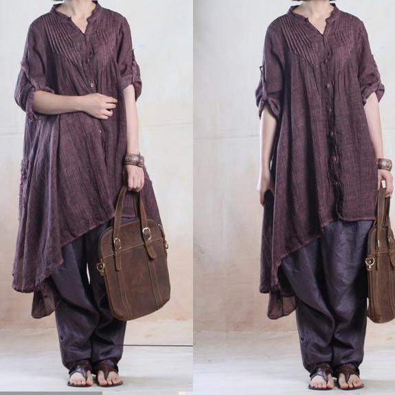 fall dresses vintage asymmetrical linen dress caftans overize in blackish purple