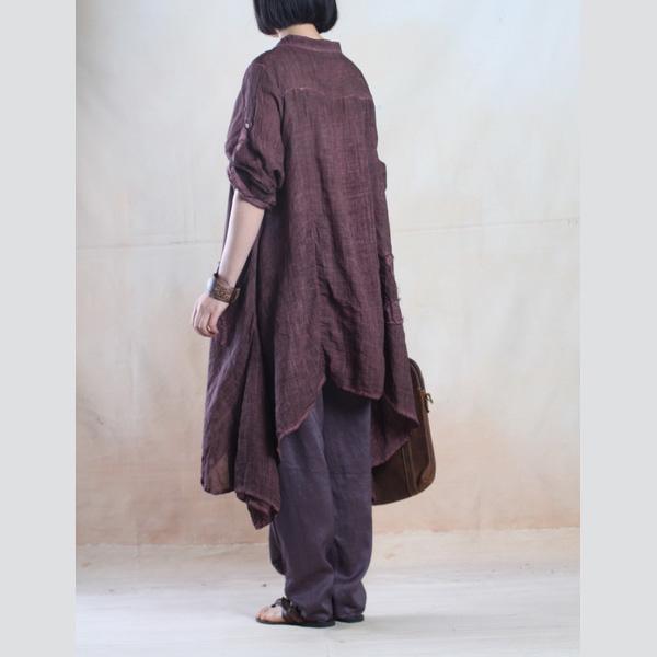 fall dresses vintage asymmetrical linen dress caftans overize in blackish purple