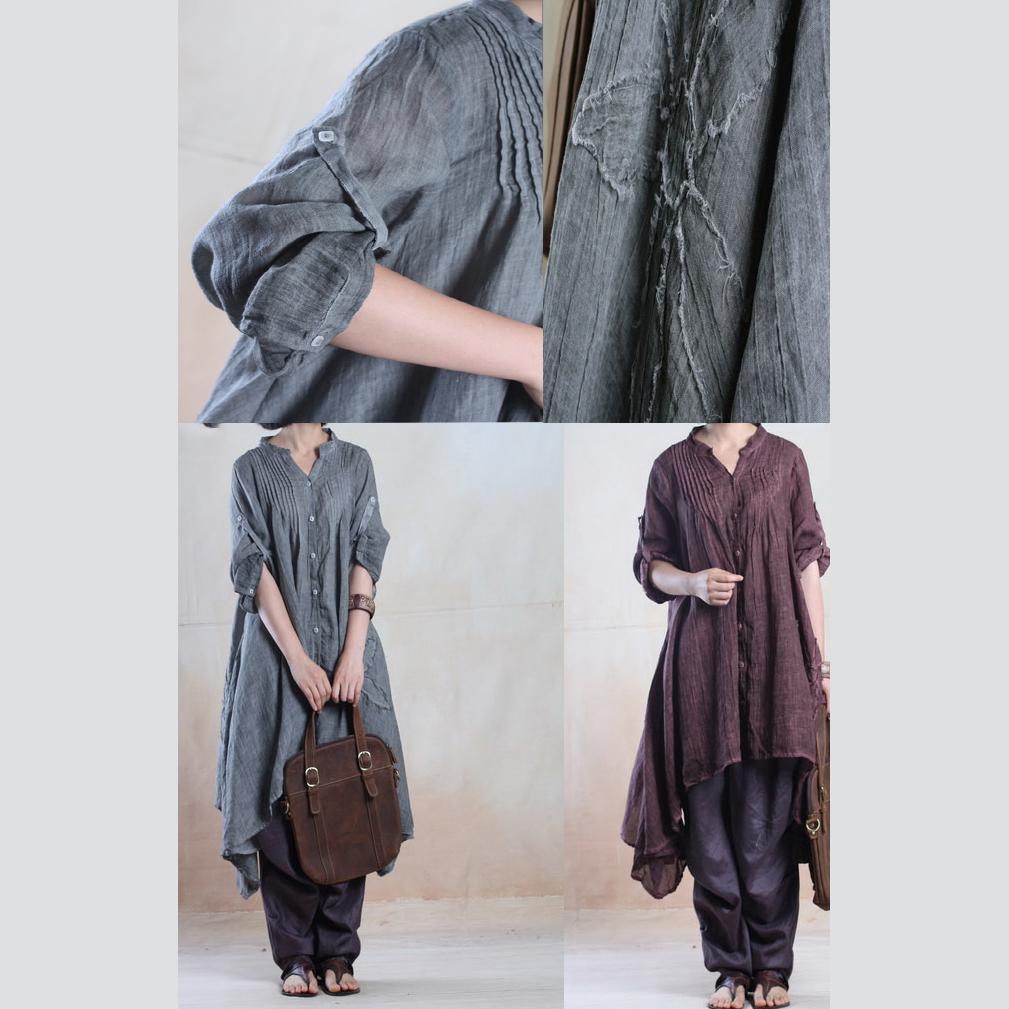 fall gray linen dresses half sleeve asymmetiral originally desgined plus size spring dress