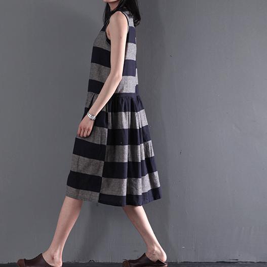 gray strip linen sundress summer sleeveless fit flare dress