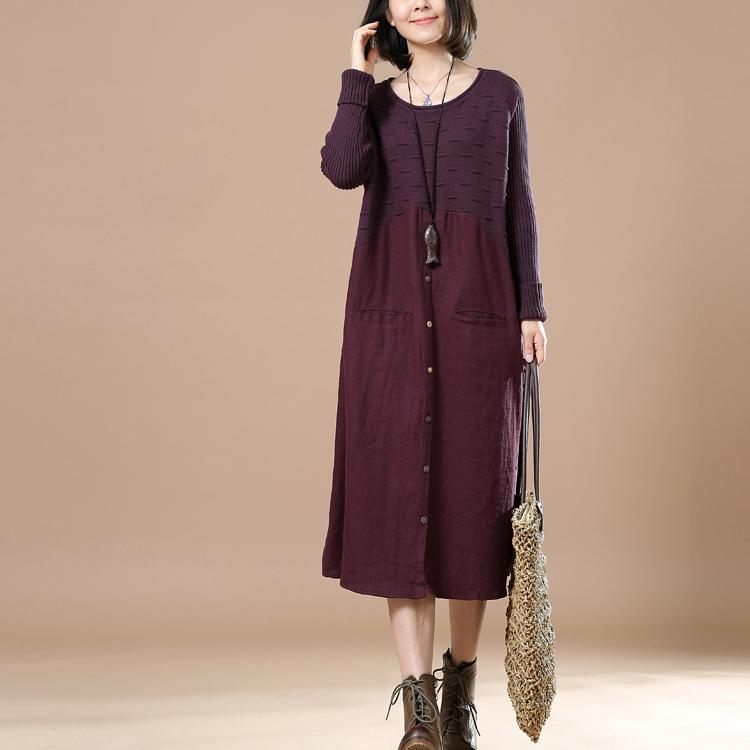 new purple split knit sweaters long maxi dress