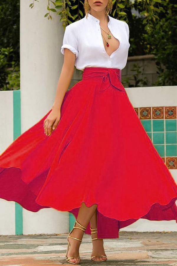 High Waist Pockets Bow Tie Skirts