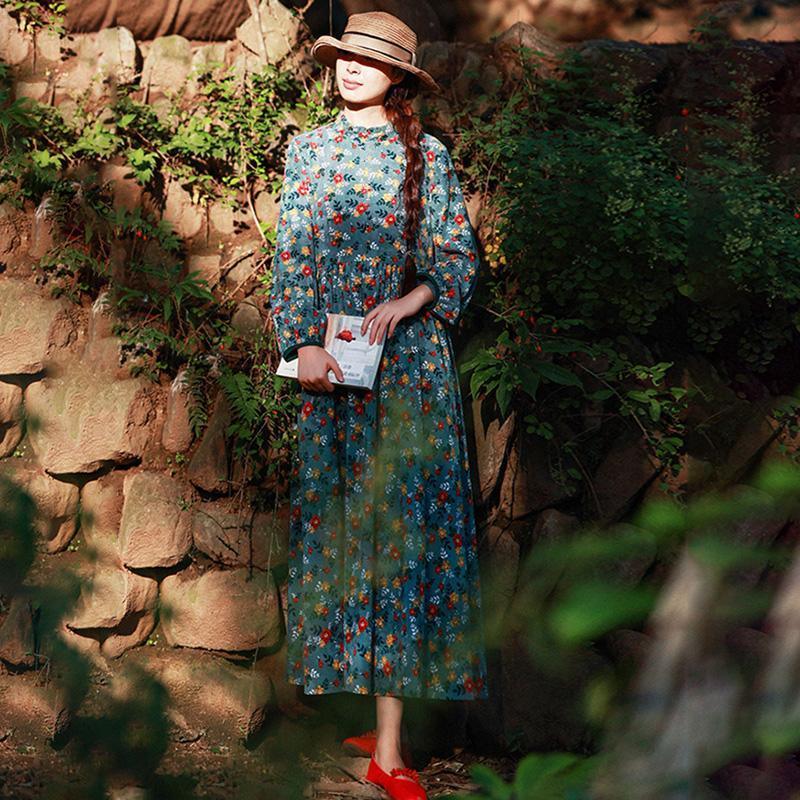 Retro Corduroy Floral Casual Draped Dress ( Limited Stock)