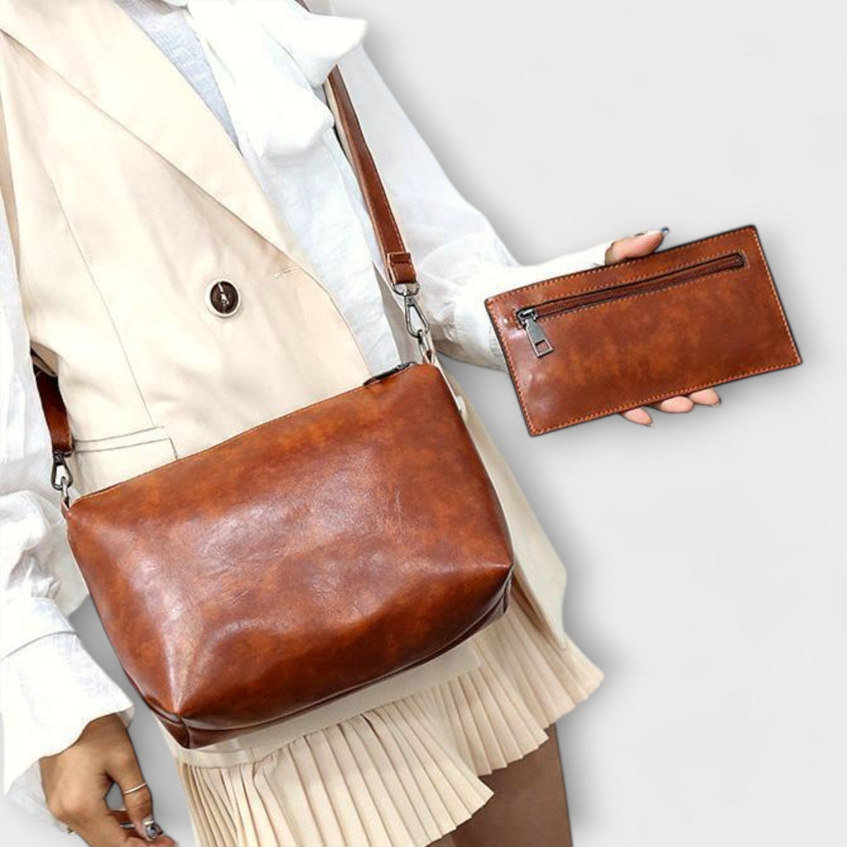 Faux Leather Tote Crossbody and Pouch Four Piece Bag Set