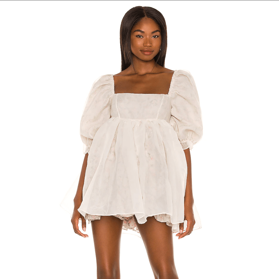 Organza Puff Sleeve Open Back Fit and Flare Puffy Mini Dress 5