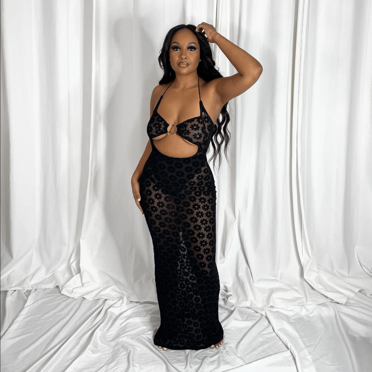 Make My Night Mesh Daisy Printed Maxi Dress - View 4